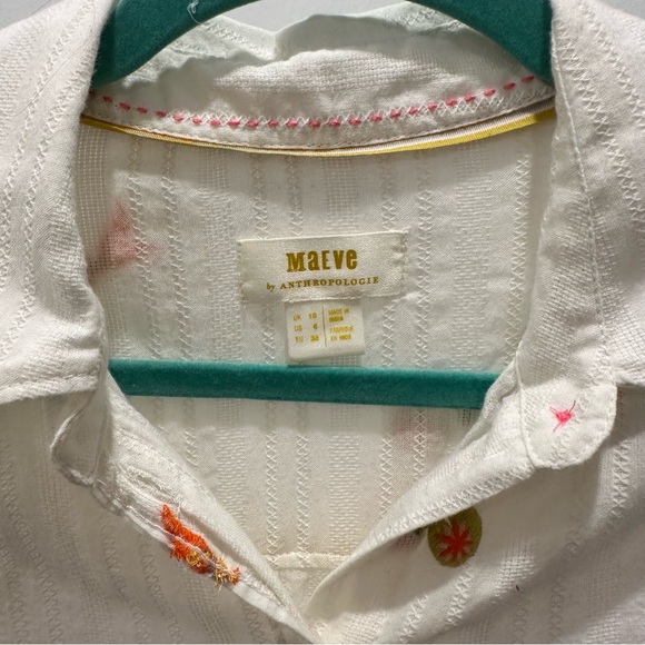 Anthropologie White Shirt with Colorful Embroidery - Picture 2 of 4